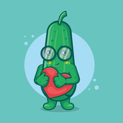 kawaii cucumber character mascot holding love heart sign isolated cartoon in flat style design. great resource for icon,symbol, logo, sticker,banner.