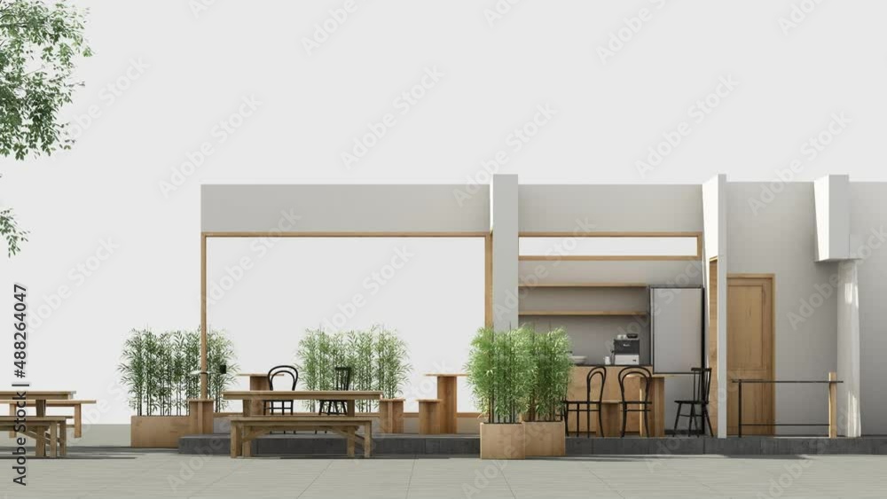 Poster coffee shop minimalist style with wooden materials and gradually white tones. created by animation c