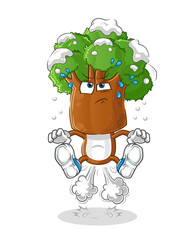 tree head cartoon fart jumping illustration. character vector