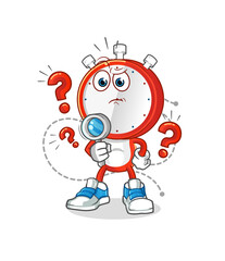 alarm clock head cartoon searching illustration. character vector