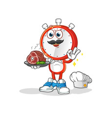 alarm clock head cartoon chef with meat mascot. cartoon vector