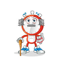 alarm clock head cartoon white haired old man. character vector
