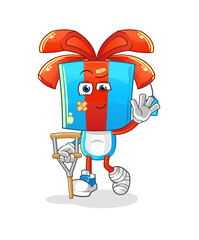 gift head cartoon sick with limping stick. cartoon vector