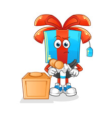 gift head cartoon judge holds gavel. character vector