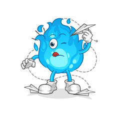 blue fire with paper plane character. cartoon mascot vector