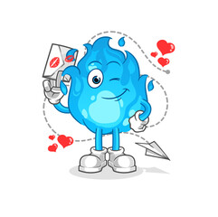blue fire hold love letter illustration. character vector