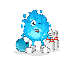blue fire play bowling illustration. character vector