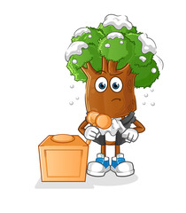 tree head cartoon judge holds gavel. character vector