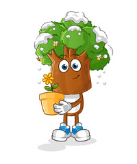 tree head cartoon with a flower pot. character vector