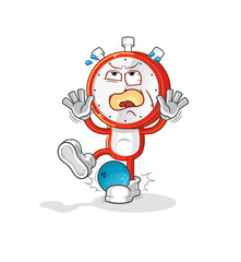 alarm clock head cartoon hiten by bowling. cartoon mascot vector