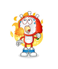 alarm clock head cartoon eat hot chilie mascot. cartoon vector