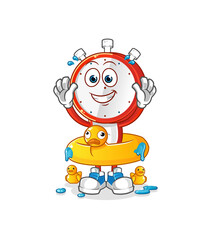 alarm clock head cartoon with duck buoy. cartoon mascot vector