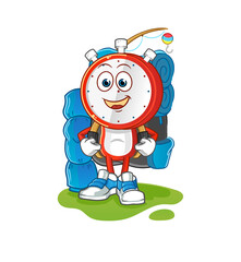 alarm clock head cartoon go camping mascot. cartoon vector