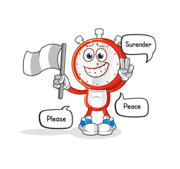 alarm clock head cartoon hold surrender flag mascot. cartoon vector