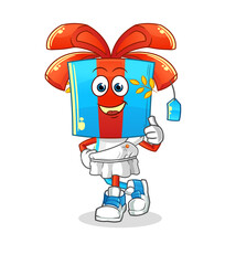 Obraz premium gift head cartoon with greek clothing. cartoon mascot vector
