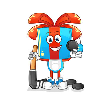 recommend clip art: gift head cartoon playing hockey vector. cartoon character