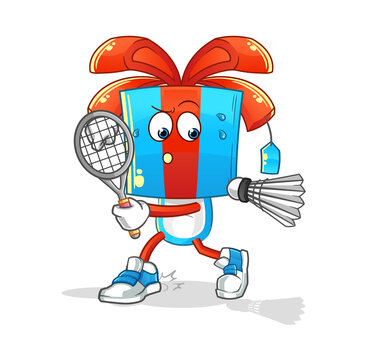 recommend clip art: gift head cartoon playing badminton illustration. character vector