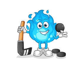 blue fire playing hockey vector. cartoon character