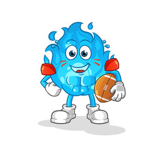 blue fire playing rugby character. cartoon mascot vector