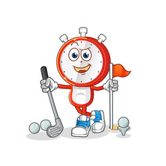 alarm clock head cartoon playing golf vector. cartoon character