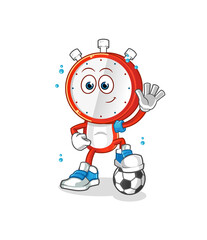alarm clock head cartoon playing soccer illustration. character vector