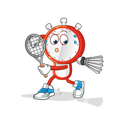 alarm clock head cartoon playing badminton illustration. character vector