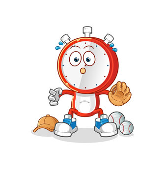 alarm clock head cartoon baseball Catcher. cartoon mascot vector