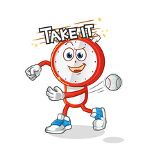 alarm clock head cartoon throwing baseball vector. cartoon character