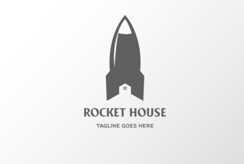 Simple Vintage Launch Rocket with House Roof Logo Design Vector