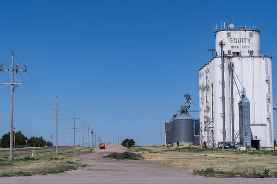 Grain elevators and bins for the farming community of Bird City Kansas