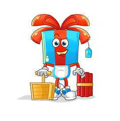 gift head cartoon holding dynamite detonator. cartoon vector