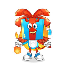 gift head cartoon demon with wings character. cartoon vector