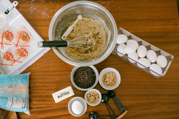 Ingredients for baking chocolate chip cookies