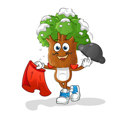 tree head cartoon matador with red cloth illustration. character vector