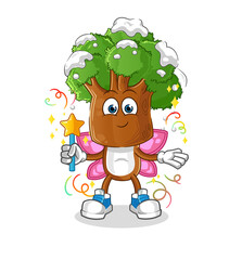 tree head cartoon fairy with wings and stick. cartoon vector