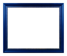 Antique golden pattern blue wooden frame isolated on white background.