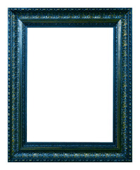 Antique golden pattern blue wooden frame isolated on white background.