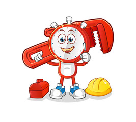 alarm clock head cartoon plumber. cartoon mascot vector
