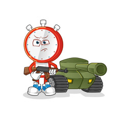 alarm clock head cartoon soldier with tank character. cartoon vector