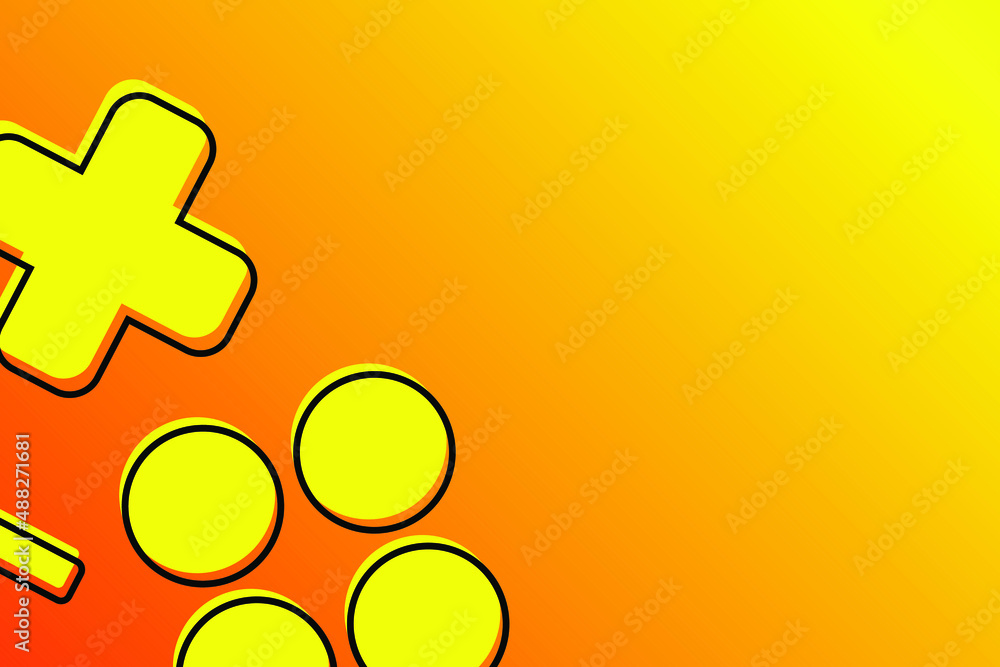 Poster yellow game background with gamepad buttons. horizontal banner or backdrop. modern background for ga
