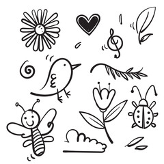 hand drawn doodle spring season nature illustration vector