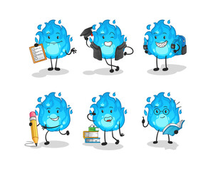 Fototapeta premium blue fire education set character. cartoon mascot vector
