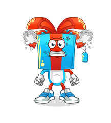 gift head cartoon very angry mascot. cartoon vector