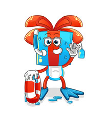 gift head cartoon swimmer with buoy mascot. cartoon vector