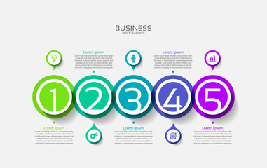 Business infographic abstract background template circle colorful with 5 step