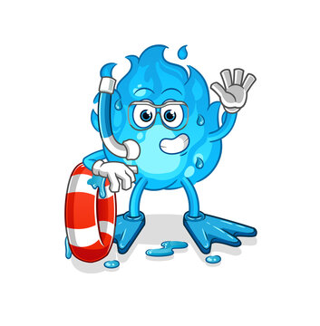 blue fire swimmer with buoy mascot. cartoon vector