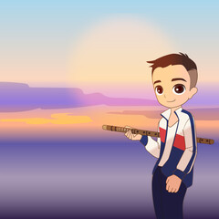 illustration of a boy holding flute