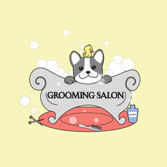 Dog in the bathtub vector illustration