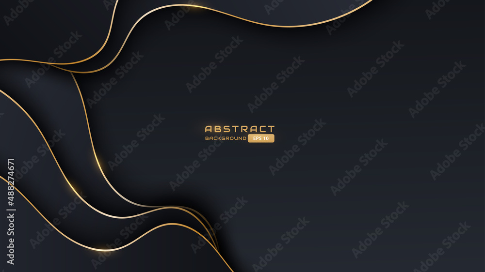 Poster black and gold abstract background with round shape and shadow