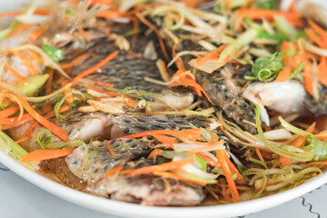 fish and vegetable in plate